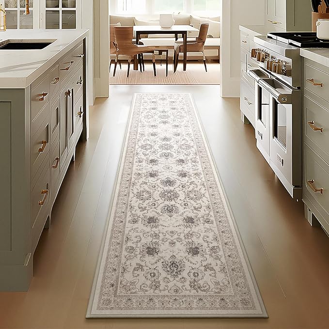 Phantoscope Hallway Runner Rug 2'x8' - Boho Washable Non-Slip Kitchen Rug Runner, Ultra-Thin Vintage Distressed Accent Throw Rug for Entryway Laundry Bathroom Bedroom, Beige/Neutral