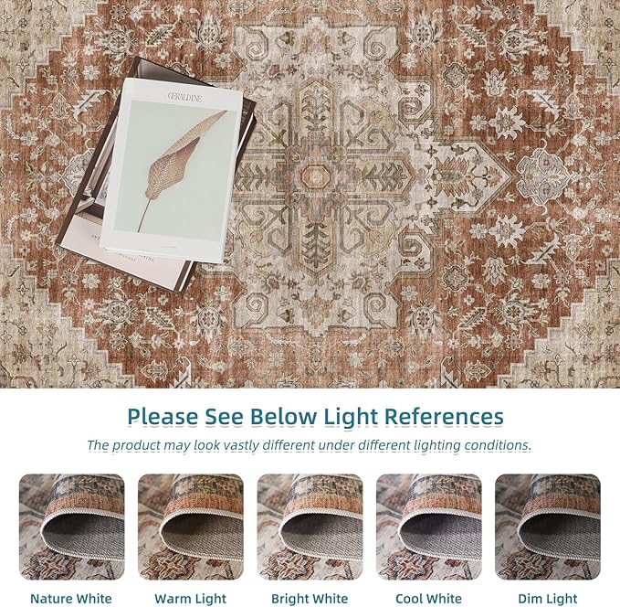 Dripex 2x8 Runner Rug, Machine Washable Non Slip Area Rug,Boho Kitchen Runner Rug, No Pile Lightweight Vintage Rug, Floor Carpet for Entryway, Hallway, Kitchen and Corridor,Rust Red and Multi