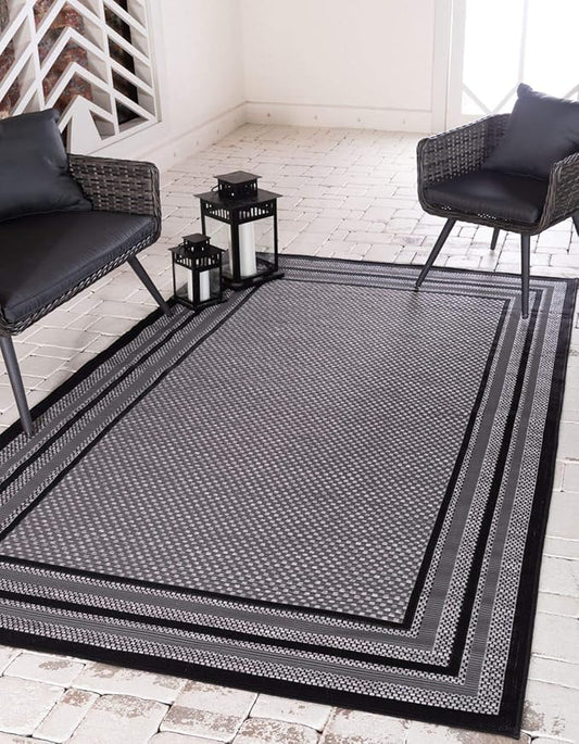 Unique Loom Outdoor Border Collection Area Rug - Multi Border (3' 3" x 5' 1" Rectangle, Gray/ Black)