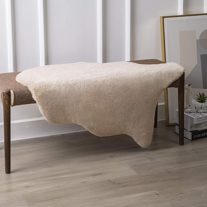 Ashler HOME DECO Ultra Soft Faux Rabbit Fur Chair Couch Cover Area Rug for Bedroom Floor Sofa Living Room Beige 2 x 3 Feet