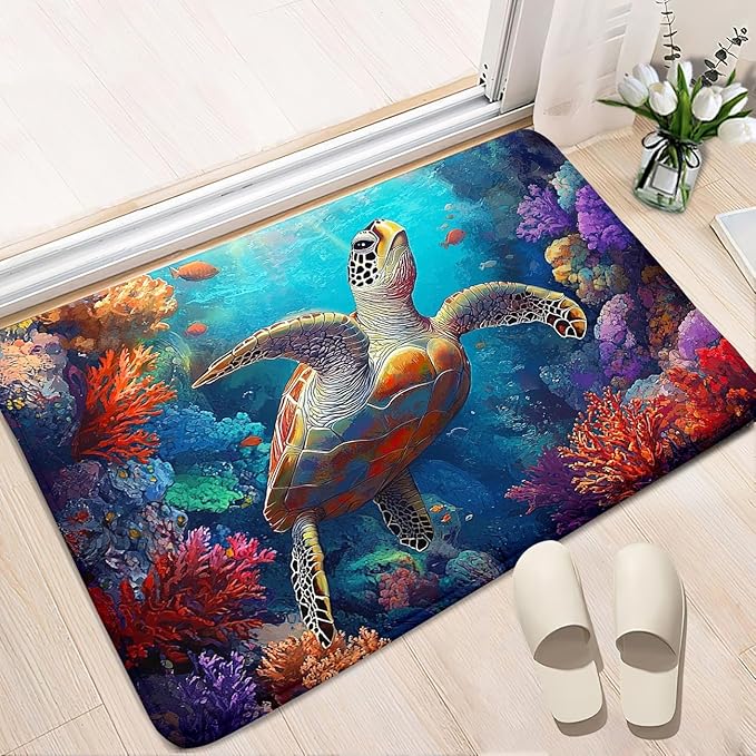 Sea Turtles Rug - Seafloor Turtle Area Rug for Kids Coral Ocean Life Turtles Carpet Rugs for Bedroom Living Room Kids Room Decor, 2x3 Feet