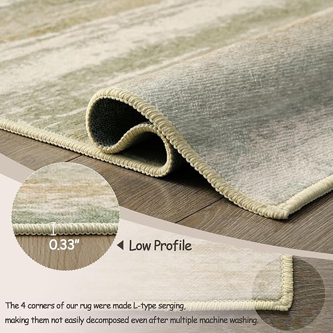 Abstract Runner Rug Washable Area Rug 2x6, Spill-Proof Surface, Non-Slip Backing, Cozy Soft Faux Wool, Printed Rug for Hallway, Kitchen, Entryway - Sana