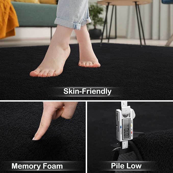 Keeko 2x8 Long Runner Rug, Black Bedroom Bedside Runner Rug Living Room Carpet Area Throw Rugs for Hallway Soft Indoor Memory Foam Rugs for Teen Kids Classroom Nursery Dorm Laundry Room Decor