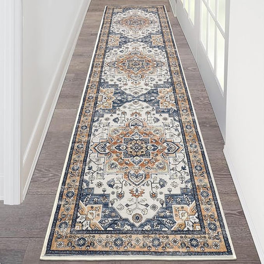HEBE Hallway Runner Rug 2'x8' Washable Vintage Distressed Area Rugs Non Slip Laundry Rug Runner Boho Floor Carpet Runners for Hallways Entryway Laundry Room Kitchen Bathroom