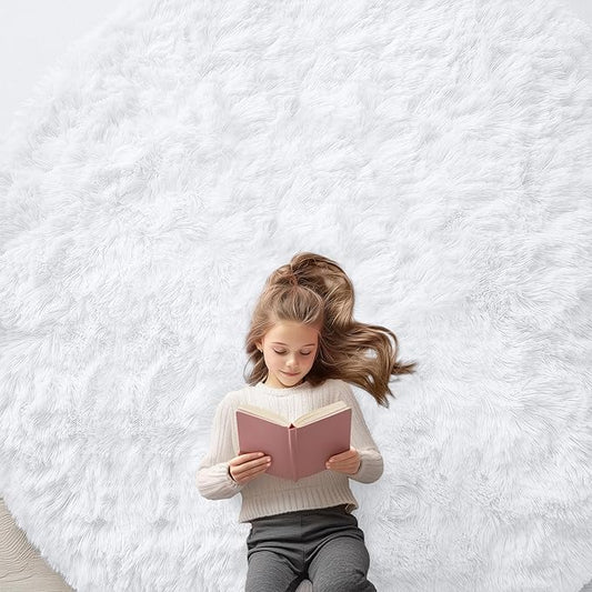 OLANLY White Round Rugs for Bedroom - Machine Washable, 8x8 Feet Circle Area Rugs for Living Room, Soft and Fluffy Shaggy Carpet for Teen Girls and Boys, Dorms, Nursery Rooms, Home Decor Aesthetic