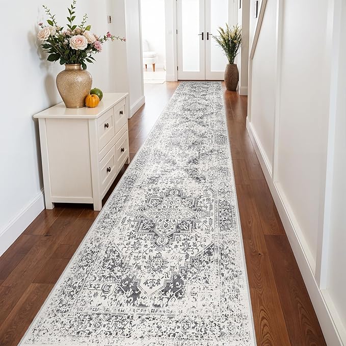 3x20 Hallway Washable Runner Rug: Machine Washable Kitchen Laundry Runner Vintage Non Slip Low-Pile Entryway Living Room Floor Mat Stain Resistance Indoor Floor Carpet for Entrance Living Room，Bridge