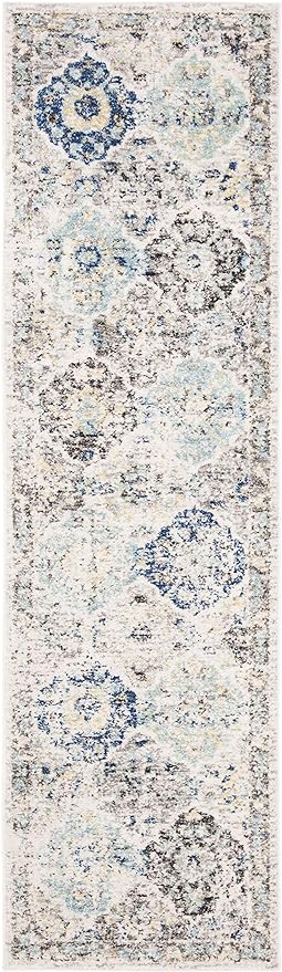 SAFAVIEH Madison Collection Runner Rug - 2'3" x 16', Ivory & Aqua, Boho Chic Distressed Design, Non-Shedding & Easy Care, Ideal for High Traffic Areas in Living Room, Bedroom (MAD611A)