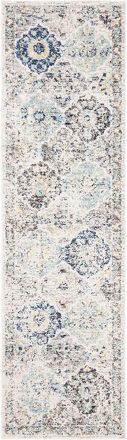 SAFAVIEH Madison Collection Runner Rug - 2'3" x 12', Ivory & Aqua, Boho Chic Distressed Design, Non-Shedding & Easy Care, Ideal for High Traffic Areas in Living Room, Bedroom (MAD611A)