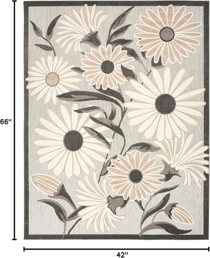 Nourison Aloha Indoor-Outdoor Beige 3'6" x 5'6" Area Rug, Easy Cleaning, Non Shedding, Bed Room, Living Room, Dining Room, Kitchen (4x6)