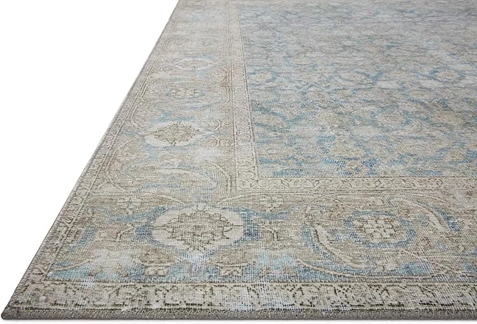 Loloi II Wynter Collection WYN-10 Ocean/Silver 2'-0" x 5'-0", .13" Thick, Accent Rug, Soft, Durable, Printed, Vintage Inspired, Low Pile, Non-Shedding, Easy Clean, Living Room Rug