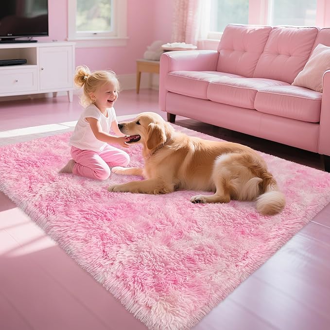 4x6 Pink Rugs for Bedroom Girls, Soft Fluffy Shag Pink Area Rug for Girls Kids Baby Room, Kawaii Fuzzy Thick Carpet Plush Mat Non-Slip Throw Rugs for Nursery Playroom Dorm Home Decor Aesthetic