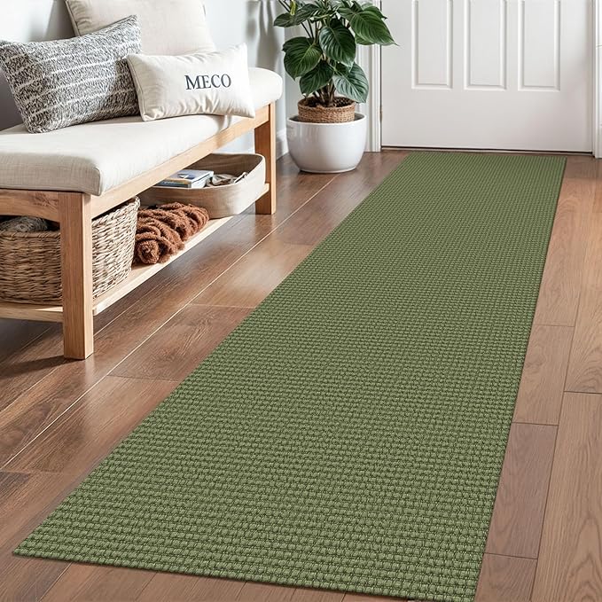 Braided Runner Rug 2x6 Ft Washable Runners for Hallways Non Slip Rubber Backed Kitchen Runners Cotton Entryway Runner Indoor, Woven Floor Carpet for Hall Kitchen Bedroom, Green