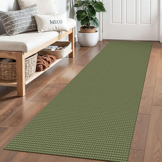 Braided Runner Rug 2x6 Ft Washable Runners for Hallways Non Slip Rubber Backed Kitchen Runners Cotton Entryway Runner Indoor, Woven Floor Carpet for Hall Kitchen Bedroom, Green