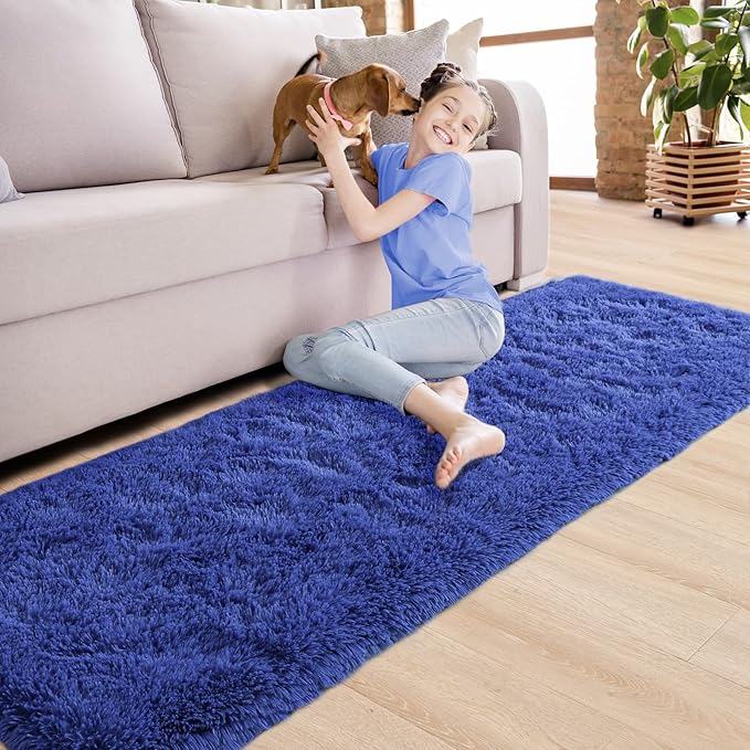 Noahas Navy Blue Runner Rug for Hallway,2'x6' Long Area Rugs for Bedroom Living Room,Non Slip Thick Shag Floor Carpet for Entryway Kitchen Dorm Nursery Bedside Kids Room