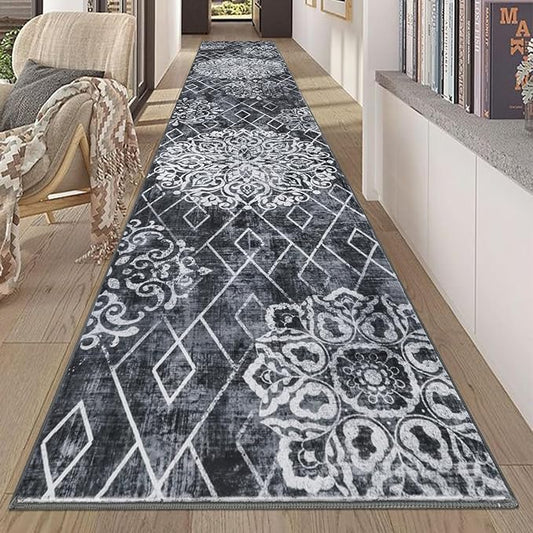 HEBE Hallway Runner Rug 2'8''x14' Washable Vintage Distressed Area Rugs Non Slip Laundry Rug Runner Boho Floor Carpet Runners for Hallways Entryway Laundry Room Kitchen Bathroom