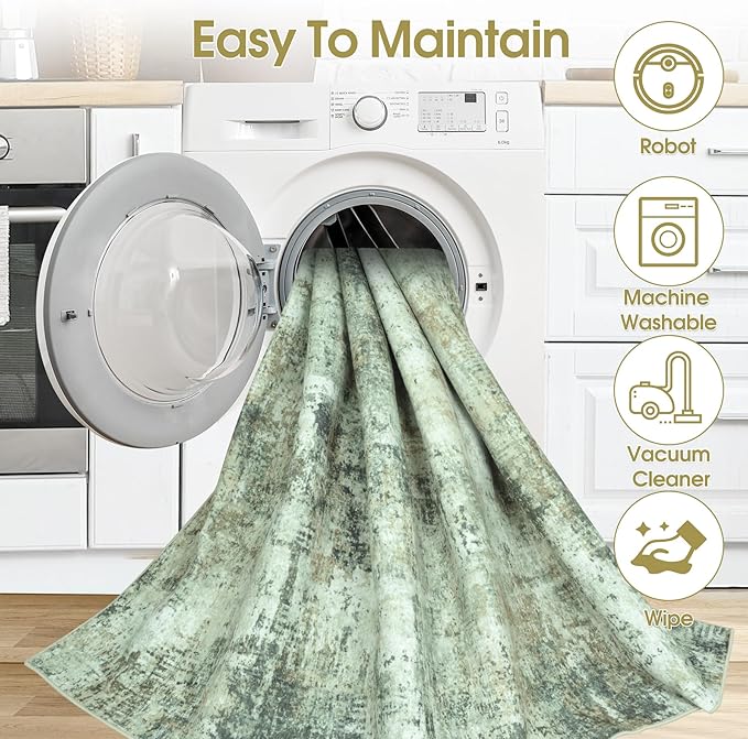 10x14 Area Rugs Living Room Rugs: Large Washable Rug with Anti-Slip Backing Non-Shedding Stain-Resistant Soft Abstract Carpet for Bedroom Dining Room Nursery Home Office Green Brown