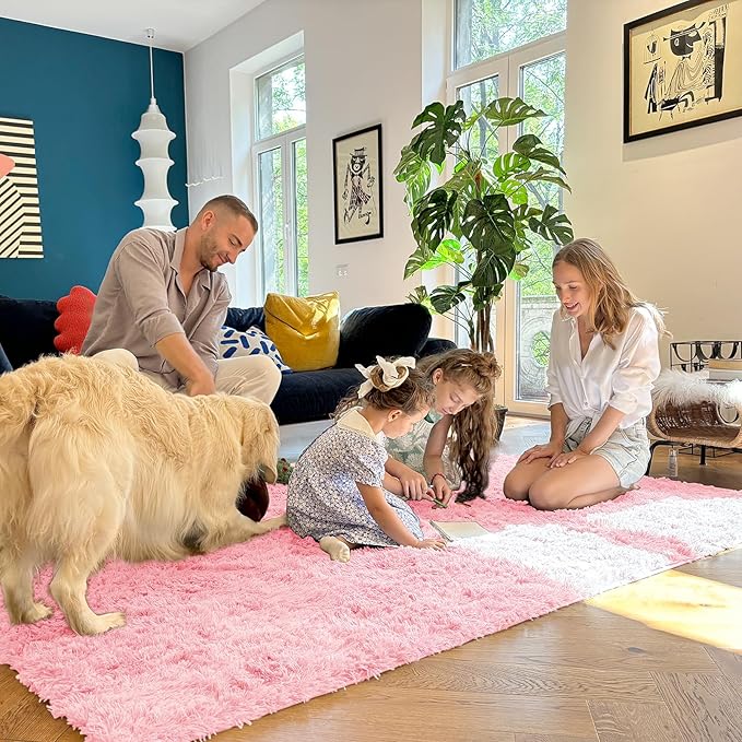 OLANLY 2x4 Machine Washable Runner Rugs for Hallway, Soft Fluffy Shaggy Bedside Rugs for Bedroom, Living Room, Indoor Floor Carpet for Kids Girls and Boys, Nursery Rooms, Home Decor Aesthetic, Pink