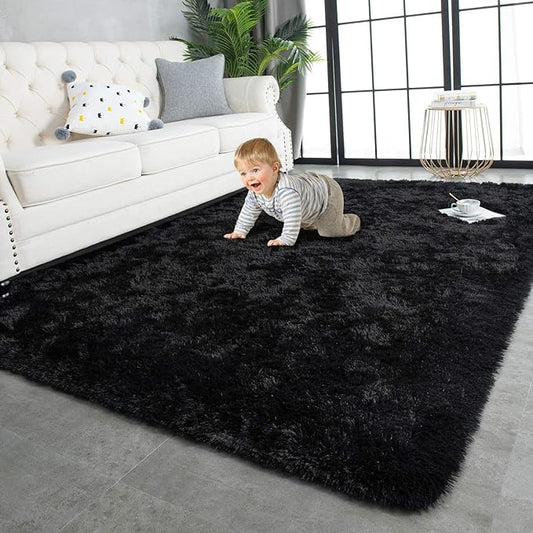 TWINNIS Super Soft Shaggy Rugs Fluffy Carpets, 4x5.9 Feet, Indoor Modern Plush Area Rugs for Living Room Bedroom Kids Room Nursery Home Decor, Upgrade Anti-Skid Rectangular Fuzzy Rug, Black