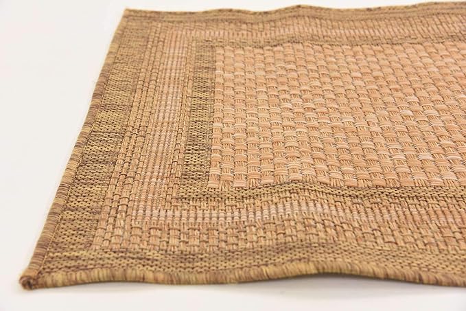 Unique Loom Outdoor Border Collection Area Rug - Multi Border (2' 2" x 6' 1" Runner, Tan/ Light Brown)