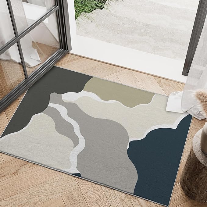 Bathroom Mat Geometric Minimalist Modern Abstract Rugs Irregular Geometry Machine Washable Soft Plush Rug Carpet Non Slip Boho Area Rug for Entryway Kitchen Living Room Dining Room Home 20x31.5 Inch