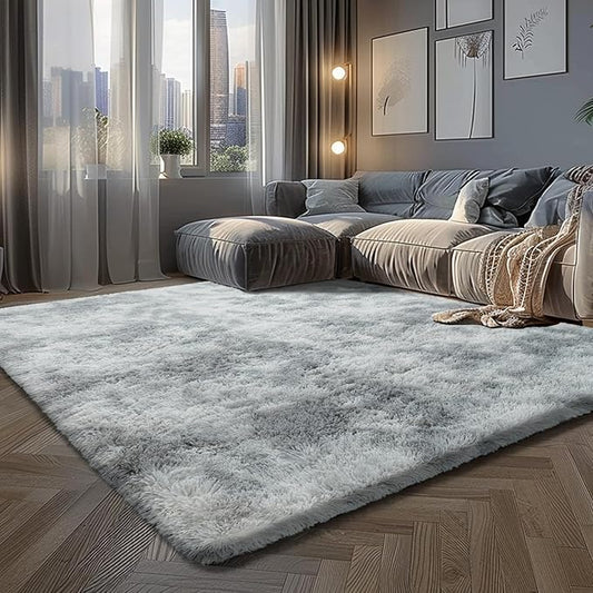 Fluffy Rug Shaggy Area Rug, Mottling Gray 6x9 Area Rugs for Living Room, Large Shag Area Rugs for Bedroom Kids Room Home Decor, Upgrade Anti-Skid Rectangular Fuzzy Rugs