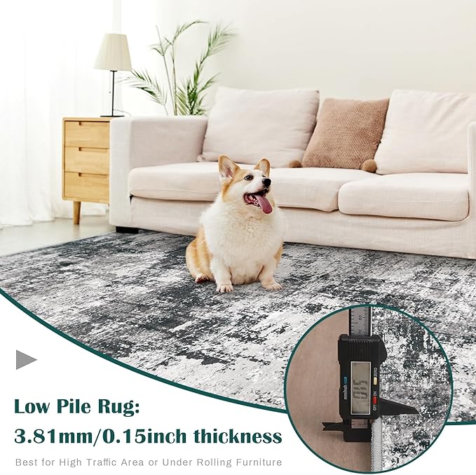 Washable Entryway 2x3 Rugs: Neutral Small Area Rug Abstract Non Slip Modern Indoor Door Mat for Kitchen Bedroom Hallway Office (Black Grey, 2'x3')
