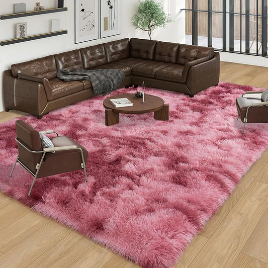Large Area Rugs 9x12 Living Room, Plush Thick Carpets for Boy and Girls Room, Modern Soft Shag Rug for Bedroom, Non Slip, Indoor Carpet for Nursery Dorms Home Decor Aesthetic, Red
