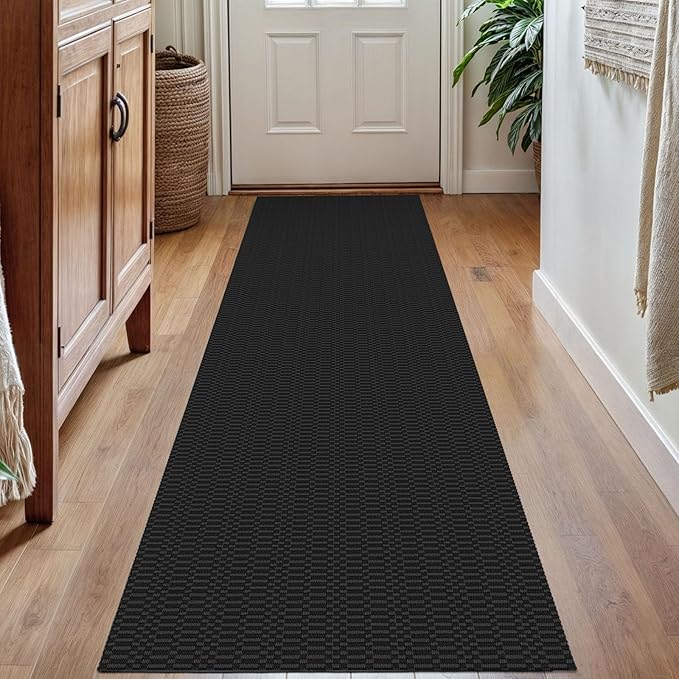 KOZYFLY Washable Runner Rug 2x7 ft Hallway Runner Kitchen Runner Rugs with Rubber Backing Bobo Entryway Runner Indoor, Carpet Runners for Hall Entrance Bedroom, Black/Grey
