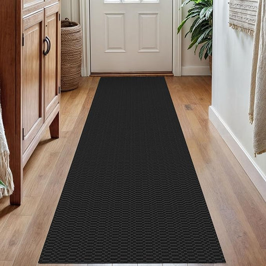 KOZYFLY Washable Runner Rug 2x7 ft Hallway Runner Kitchen Runner Rugs with Rubber Backing Bobo Entryway Runner Indoor, Carpet Runners for Hall Entrance Bedroom, Black/Grey