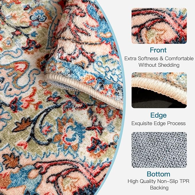 WL&ALLEN Door Mat Entry Rug Washable Mat Indoor Entrance 2x3 Boho Non-Slip,Laundry Room Rug, SoftRug(2'x3',Pink)