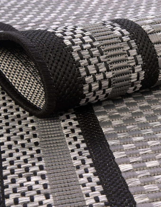 Unique Loom Outdoor Border Collection Area Rug - Multi Border (2' 7" x 10' Runner Gray/Black)
