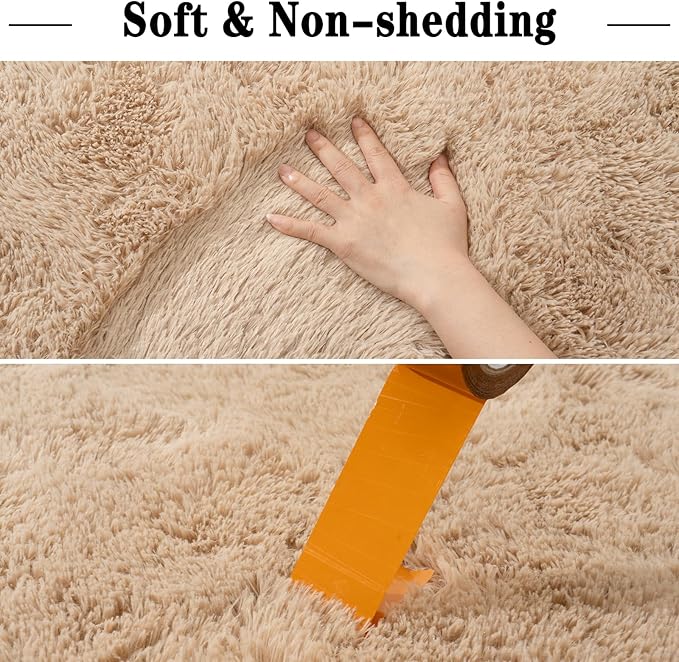 5x7 Shaggy Rugs for Living Room, Beige Fluffy Area Rug for Bedroom, Soft Plush Shag Carpet for Kids Room, Indoor Non-Slip Fuzzy Rug