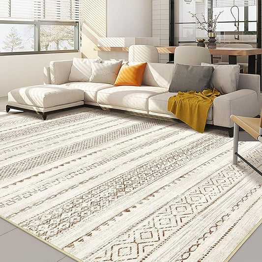 10x12 Area Rug Living Room: Washable Boho Large Neutral Modern Soft Farmhouse Rugs Stain Resistant Indoor Floor Non Slip Accent Carpet for Bedroom Nursery Kids Playroom Office Dining Room- Brown
