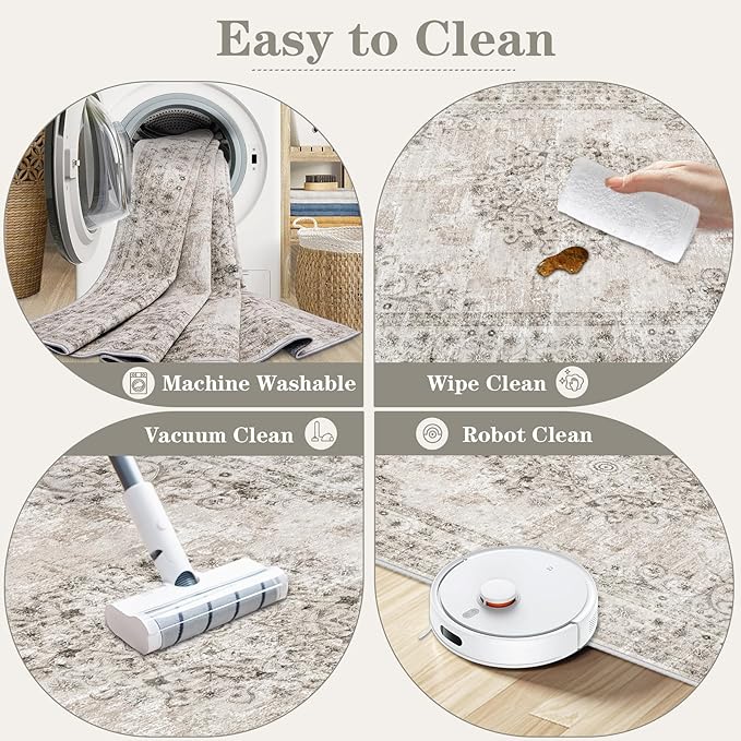 2x3 Area Rugs for Entryway: Washable Vintage Rug Indoor Soft Non-Slip Distressed Doormat for Bedroom Bathroom Kitchen Home Office (Taupe, 2'x3')