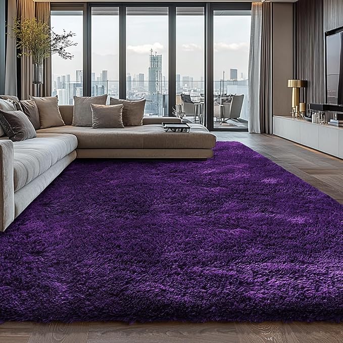 10X14 Large Area Rugs for Living Room Bedroom,Big Shag Rug for Bedroom Dorm,Soft Fluffy Indoor Carpet Nursery Rugs for Kids Girls Room Home Decor,Purple