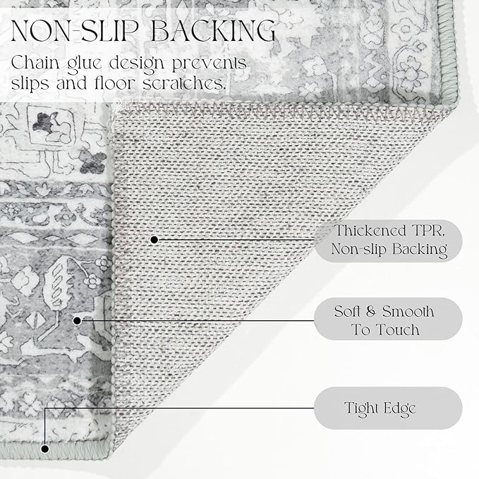 MUJOO Grey Rug Washable Small Entryway Rug Boho Bathroom Rugs for Bedroom Non Slip Throw Carpet Gray Entry Area Rug for Front Door Laundry Room Soft Floral Indoor Home Decor 2'x3'
