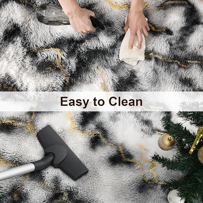 TWINNIS Super Soft Shaggy Rugs Fluffy Carpets, 6x9 Feet, Indoor Modern Plush Area Rugs for Living Room Bedroom Kids Room Nursery Home Decor, Upgrade Anti-Skid Rectangular Fuzzy Rug, Grey Gold