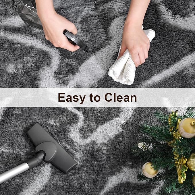 TWINNIS Super Soft Shaggy Rugs Fluffy Carpets, 5x8 Feet, Indoor Modern Plush Area Rugs for Living Room Bedroom Kids Room Nursery Home Decor, Upgrade Anti-Skid Rectangular Fuzzy Rug, Black Grey