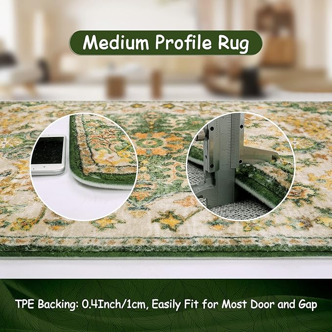 Lahome Bohemian 2x6 Washable Hallway Runner Rug, Kitchen Runner Rugs Non Skid Washable, Floral Medallion Soft Bathroom Carpet Runners for Laundry Room Bedroom Foyer Entryway, Yellow/Green/Multi