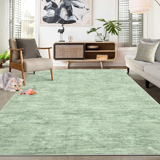 Bedroom Area Rug 4x6 Modern Abstract Area Rug Stain Resistant Small Living Room Rug Contemporary Dining Room Rug Non-Slip Solid Rug Aesthetic Accent Floor Carpet for Kitchen Office, Green