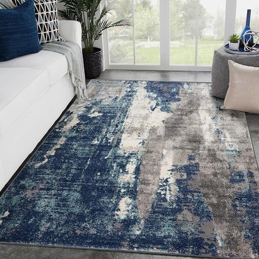 LUXE WEAVERS Euston Collection D.Blue-L.Blue 5x7 Modern Abstract Area Rug