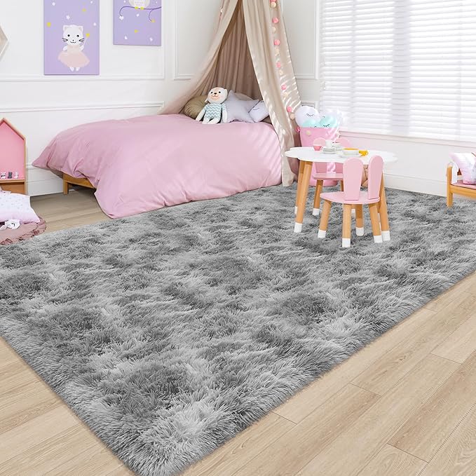 Fluffy 6x9 Grey Rugs for Bedroom Living Room Gray Area Rugs Soft Shag Shaggy Fuzzy Carpets for Boys and Girls Room Kids Dorm Home Decor