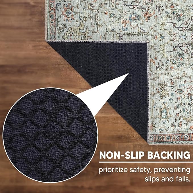 Keen Home Design 2x12 Rug - Machine Washable Runner Rug with Non-Slip Backing, Ideal for Hallway, Entryway, Kitchen, Laundry Room - Vintage, Easy Clean, Durable, Low Pile Rug - (2'6" x 12')