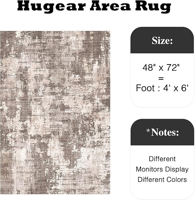 4x6 Abstract Rugs Grey Hallway Area Rug Indoor Rug Machine Washable Low Pile Carpet Distressed Throw Rug Bedroom Living Room Office Dining Room Kitchen Laundry Room Non Slip