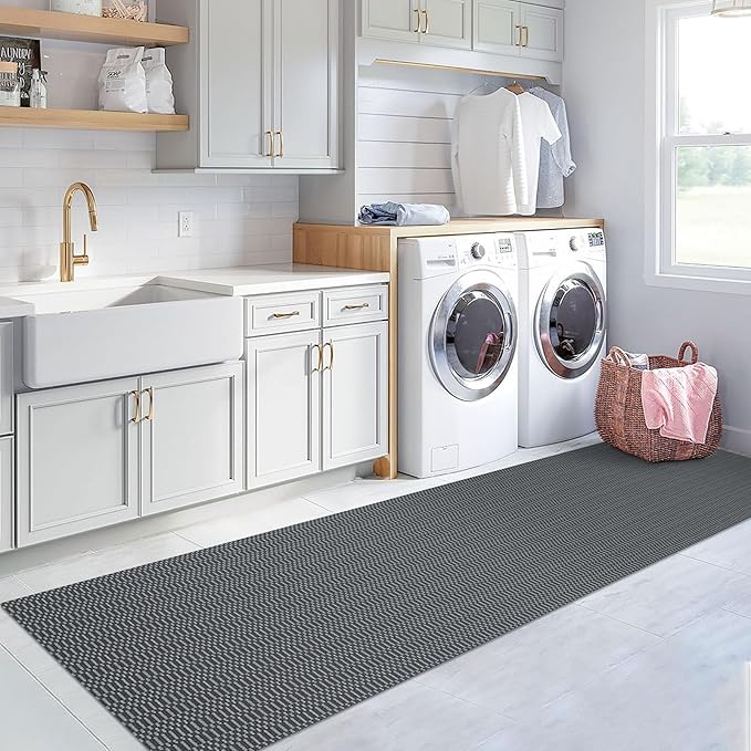 KOZYFLY Washable Runner Rug 3x12 ft Hallway Kitchen Runner Rugs with Rubber Backing Bobo Non Slip Entryway Runner Indoor, Long Carpet Runners for Hall Kitchen Entryway, Grey/Charcoal Grey