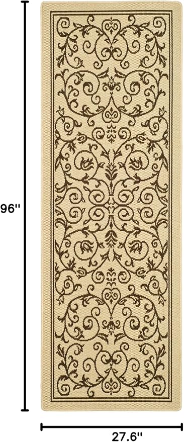 SAFAVIEH Courtyard Collection Runner Rug - 2'3" x 8', Natural & Brown, Scroll Design, Non-Shedding & Easy Care, Indoor/Outdoor & Washable-Ideal for Patio, Backyard, Mudroom (CY2098-3001)