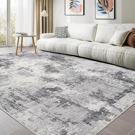 Washable Rug 9x12 Area Rugs for Living Room: Modern Abstract Neutral Soft Large Rug for Bedroom Dining Room Under Kitchen Table Home Office Decor - Grey