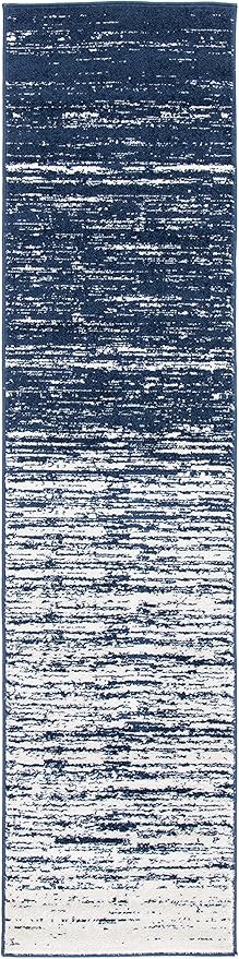 SAFAVIEH Adirondack Collection Runner Rug - 2'6" x 12', Navy & Ivory, Modern Ombre Design, Non-Shedding & Easy Care, Ideal for High Traffic Areas in Living Room, Bedroom (ADR113N)