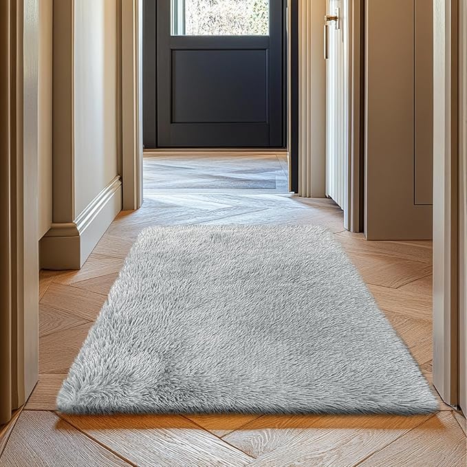 2x3 Fluffy Area Rugs for Bedroom Living Room,Small Soft Shag Fuzzy Rug Non-Shedding Indoor Plush Carpet for Kids Bedroom Nursery Dorm Home Decor,Grey