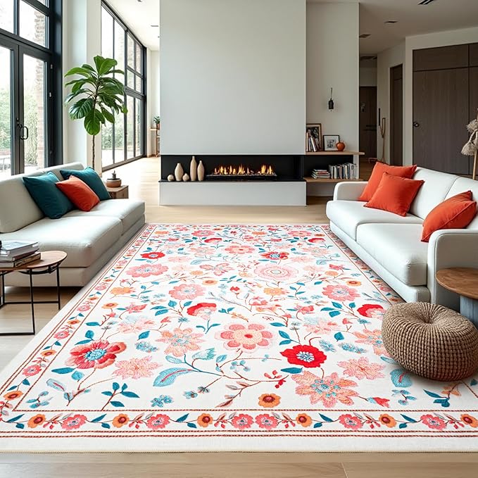 Area Rugs for Living Room 6x8 Non-Slip Carpet Washable Boho Rug Vintage Low Pile Carpet Print Home Rugs for Bedroom Kids Room Playroom Dining Room Home Office Farmhouse,Khaki